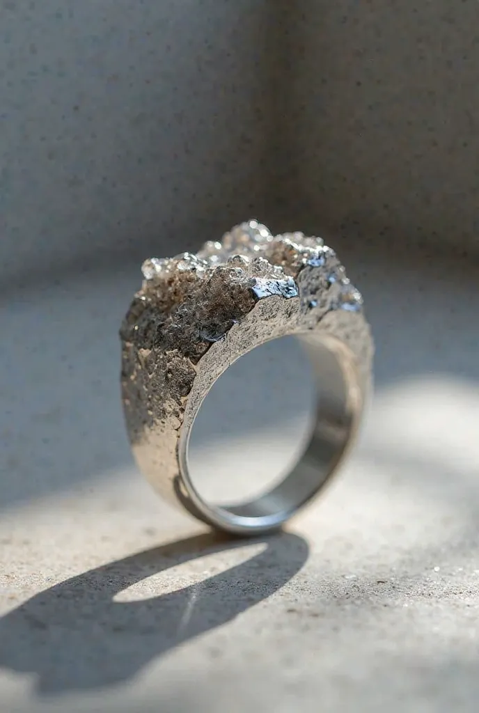 A silver ring with a piece of natural platinum