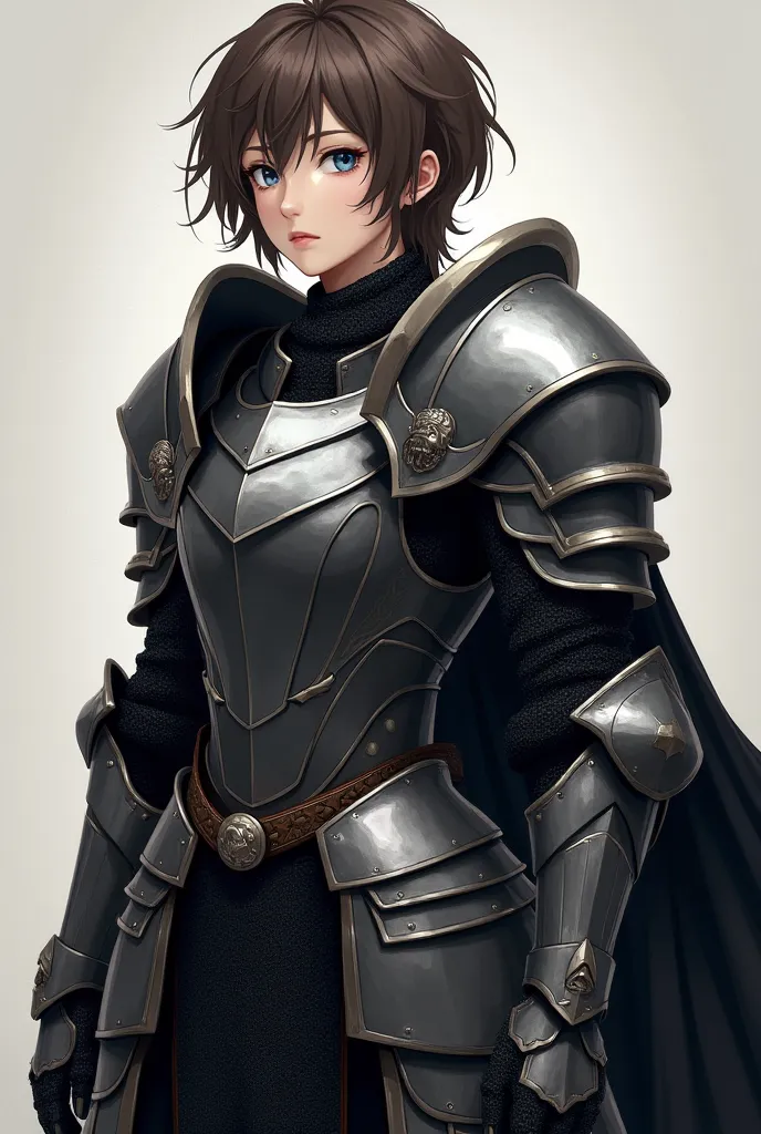 Anime Girl The female knight stands with an imposing yet noble presence, her stance unwavering and her expression sharp with quiet determination. Her short, messy brown hair frames her face in tousled layers, a few stray strands stubbornly falling over her...