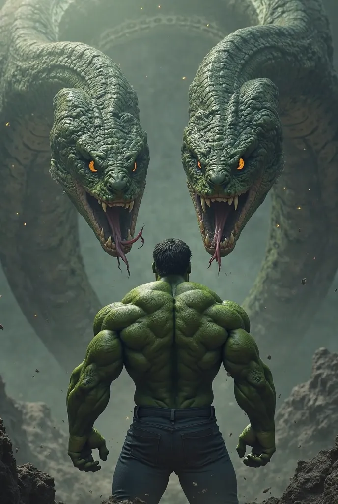 Hulk_ faces a nightmare creature: a two-headed snake slithering toward him.