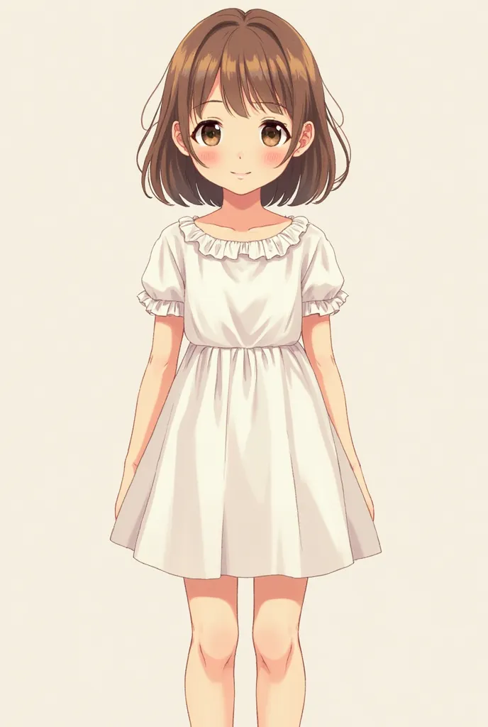 Photo of a cute 5th grade girl, wearing white dress, is standing