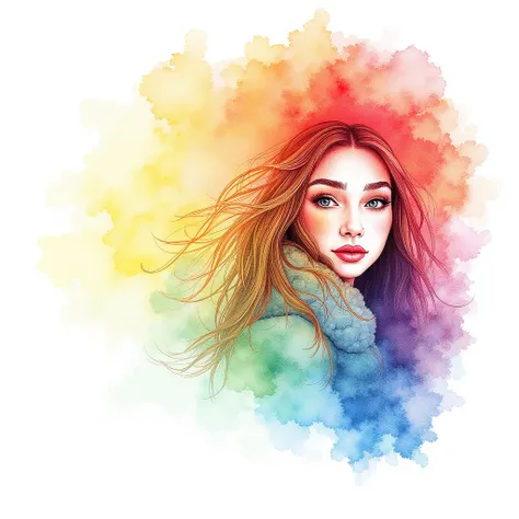 (best quality,masterpiece:1.2,sharp focus),(bright gradient watercolor, vibrant colors),(dreamy, ethereal),(white background),(girl),(cafes, pubs),(London)