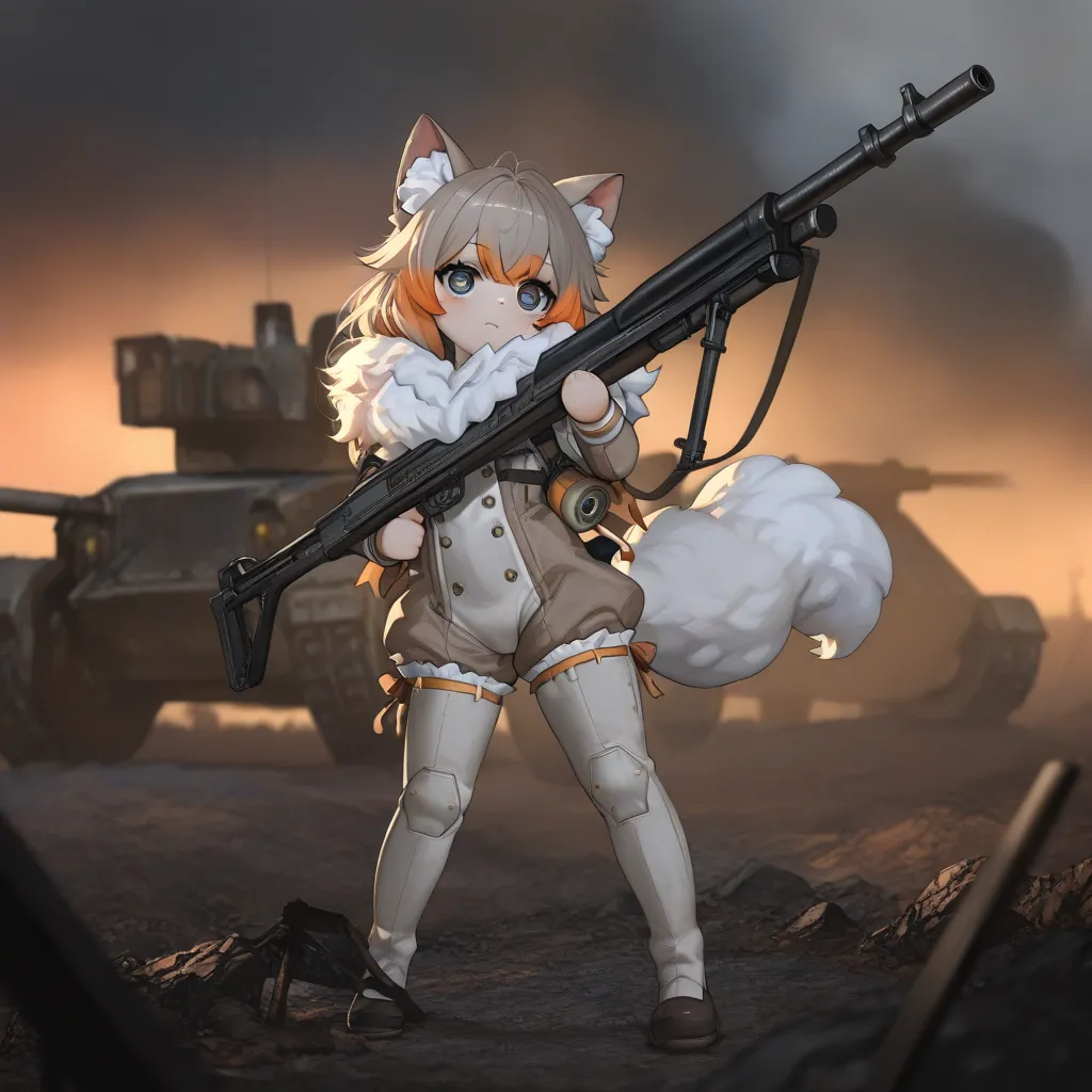 score_9, score_8_up, score_7_up. Epic realistic, RAW, analog, A full body picture of stunningly cute plushie bunny doll, living doll, grabbing machinegun, shooting machinegun, war, battlefield, natural look, masterpiece that captures the essence and cutene...