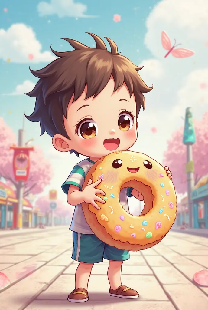 For stickers A boy with a donut , anime type 