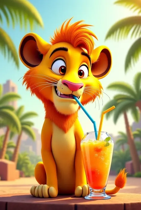 Have Alex the lion of Madagascar sipping a maracumango drink