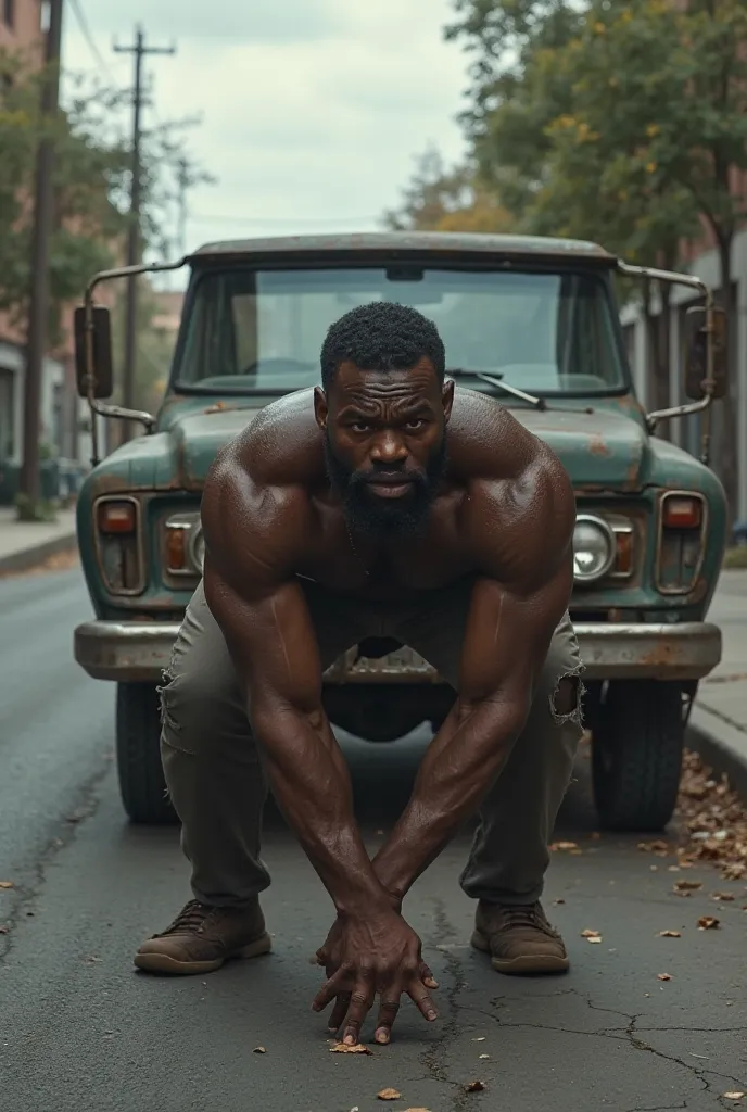 Black man pushing truck