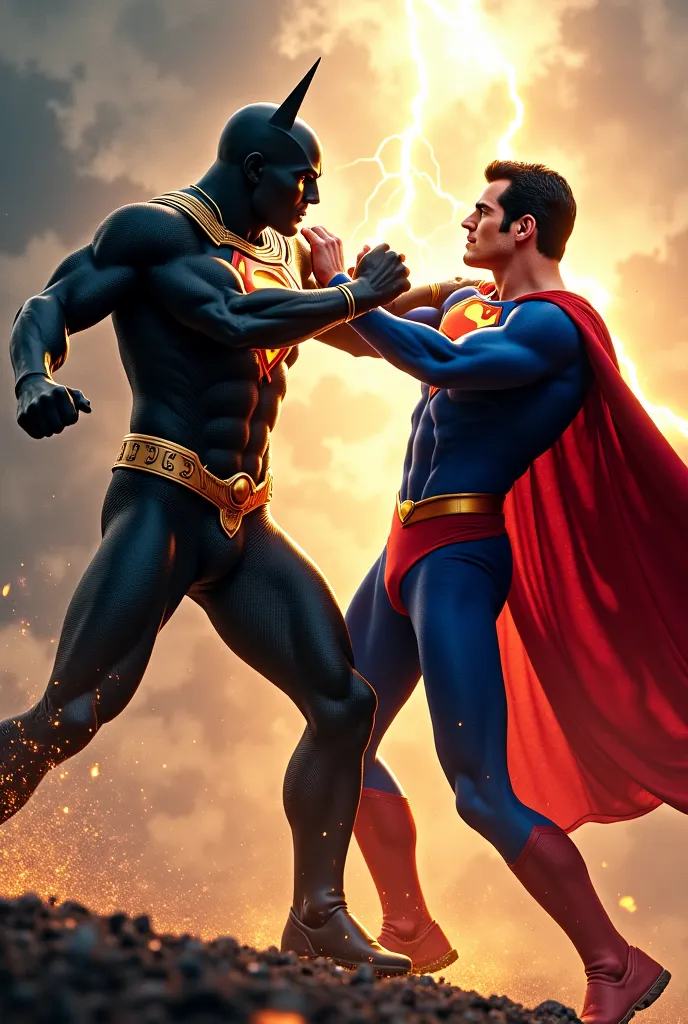 Black adams and superman fighting 