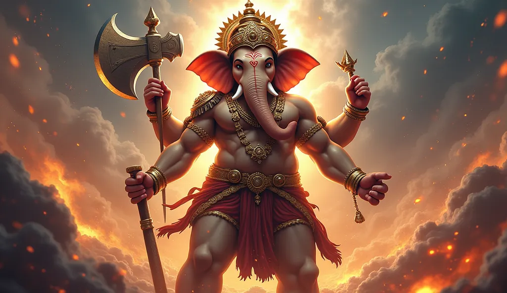 Lord Ganesha with Big axe war mode