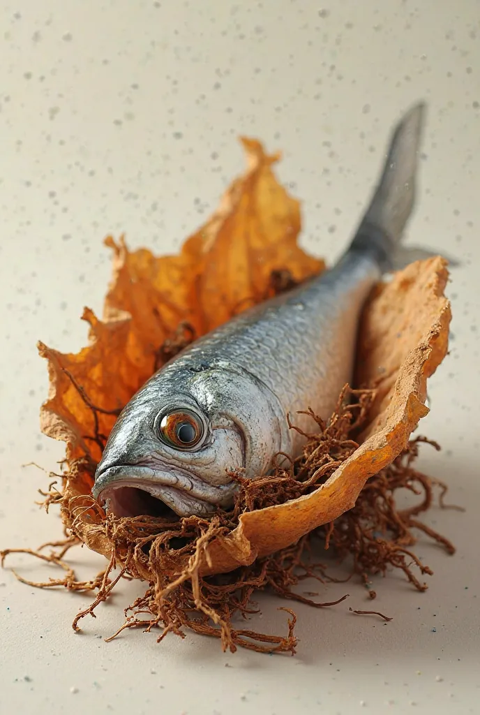 Rolling tobacco with a sardine in the middle 
