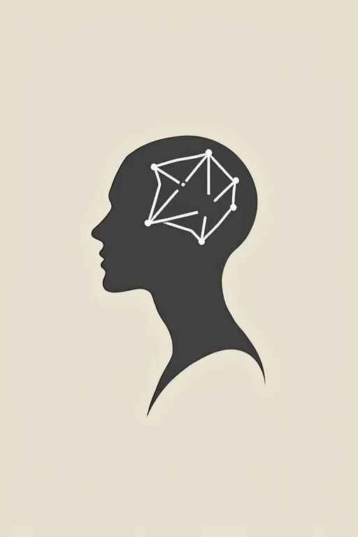 "Create a minimalist vector image of a human head stylized for a logo.  The head must be simple , geometric and hollow, with an elegant and modern design. The back of the head must be open in four symmetric tabs, symbolizing awareness and the expansion of ...