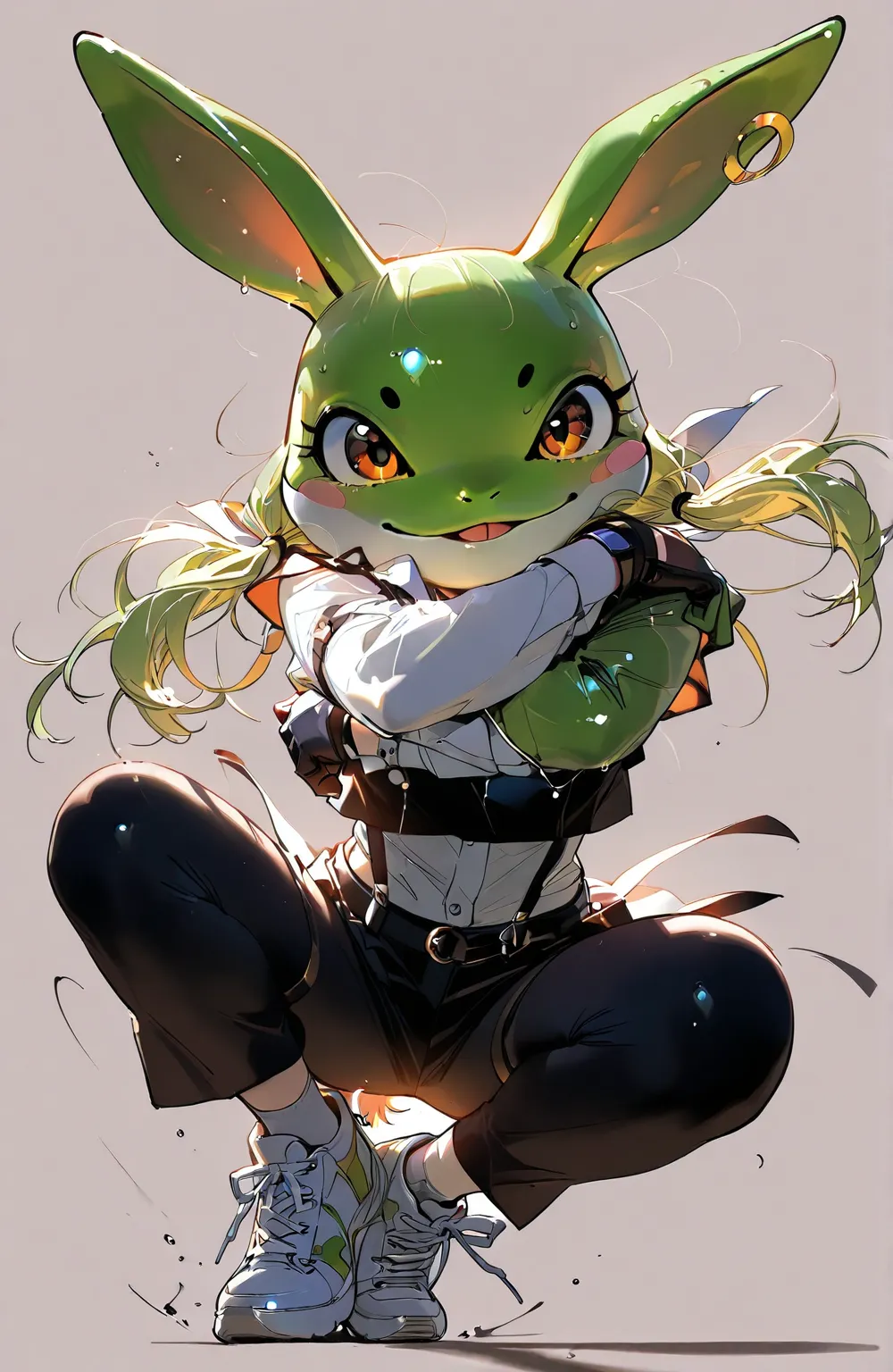 full body,  fight scene、simple background、dynamic、Superb Details、high image quality、frog、rabbit