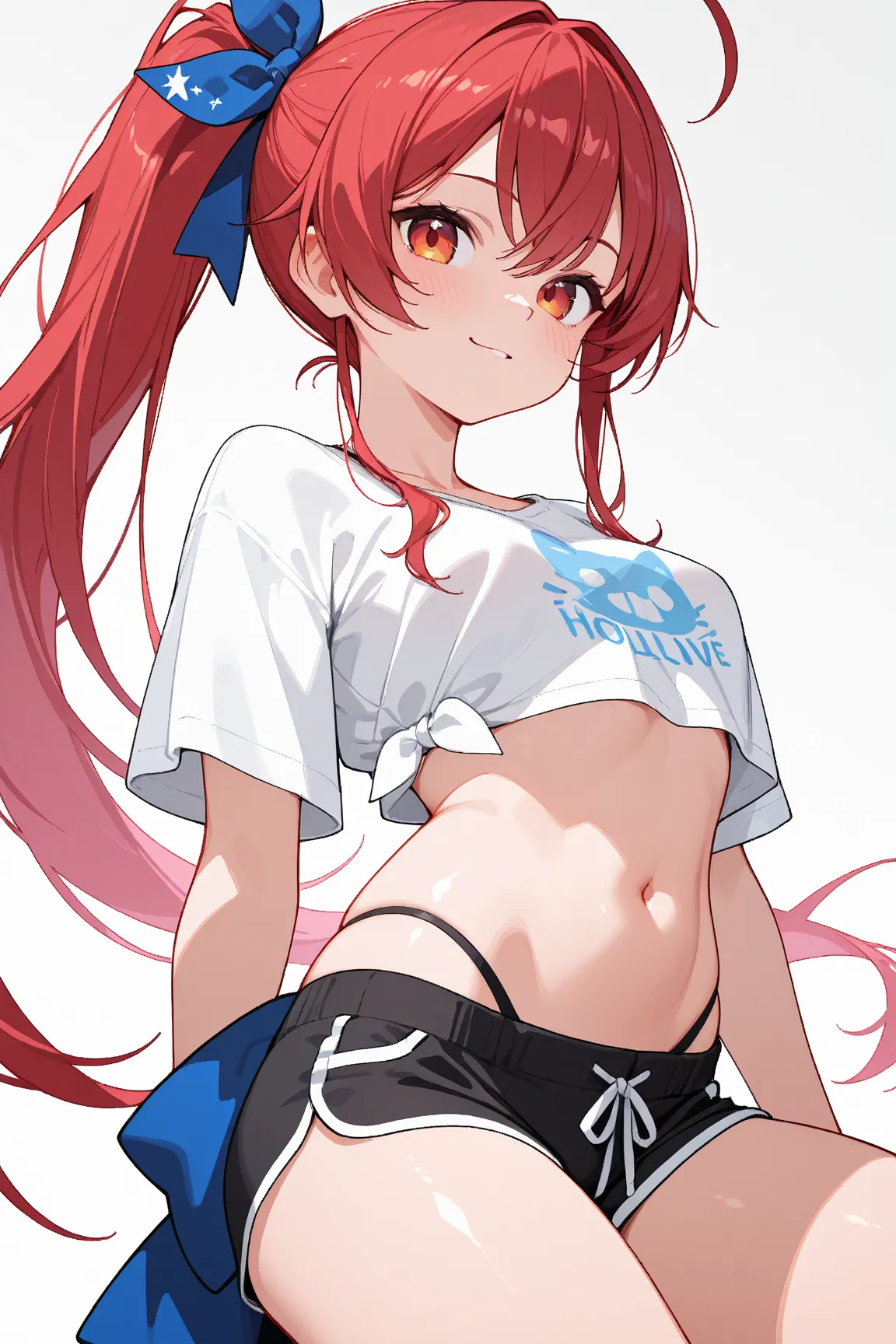 Girl from Hololive, black shorts posing, sfw version, White background