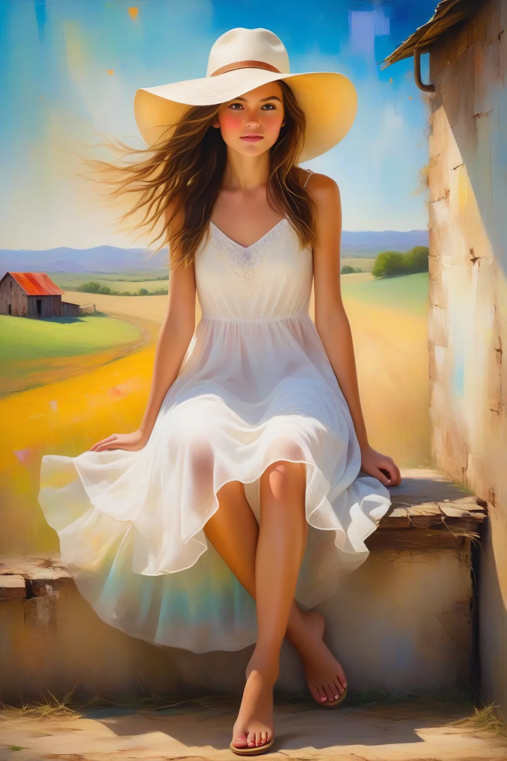 studio lighting, oil painting, abstract fantasy brush strokes, physics based, extreme detail description, professional, vivid color, bokeh, portraits, landscape, photography, conceptual artists, soft lighting, on art canvas: 1.75, young, girl, full body ba...