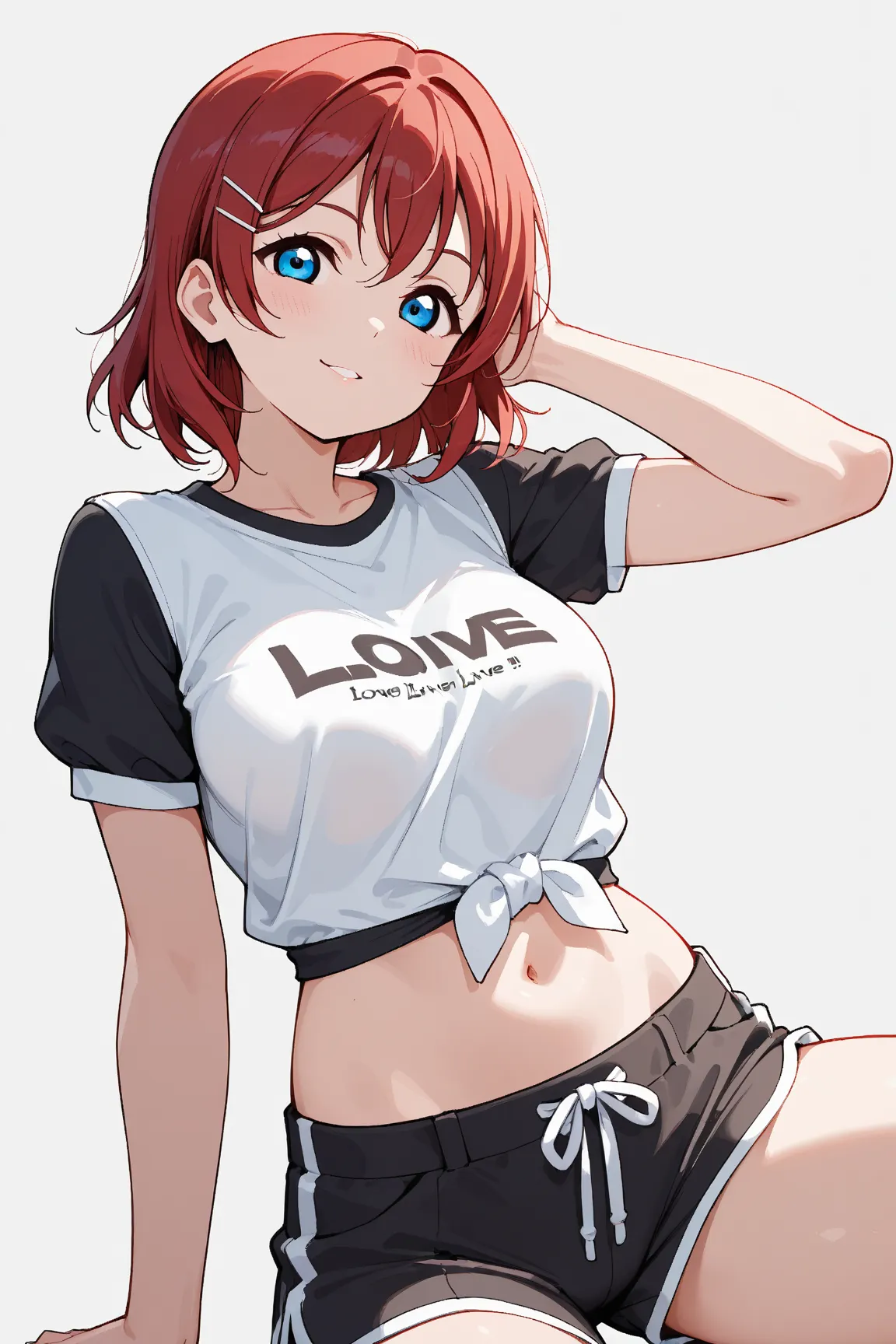 Girl from Love Live, black shorts posing, sfw version, White background