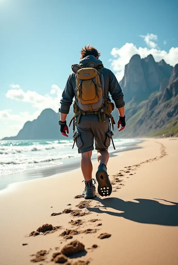 Mountain hiking crampons on a beach