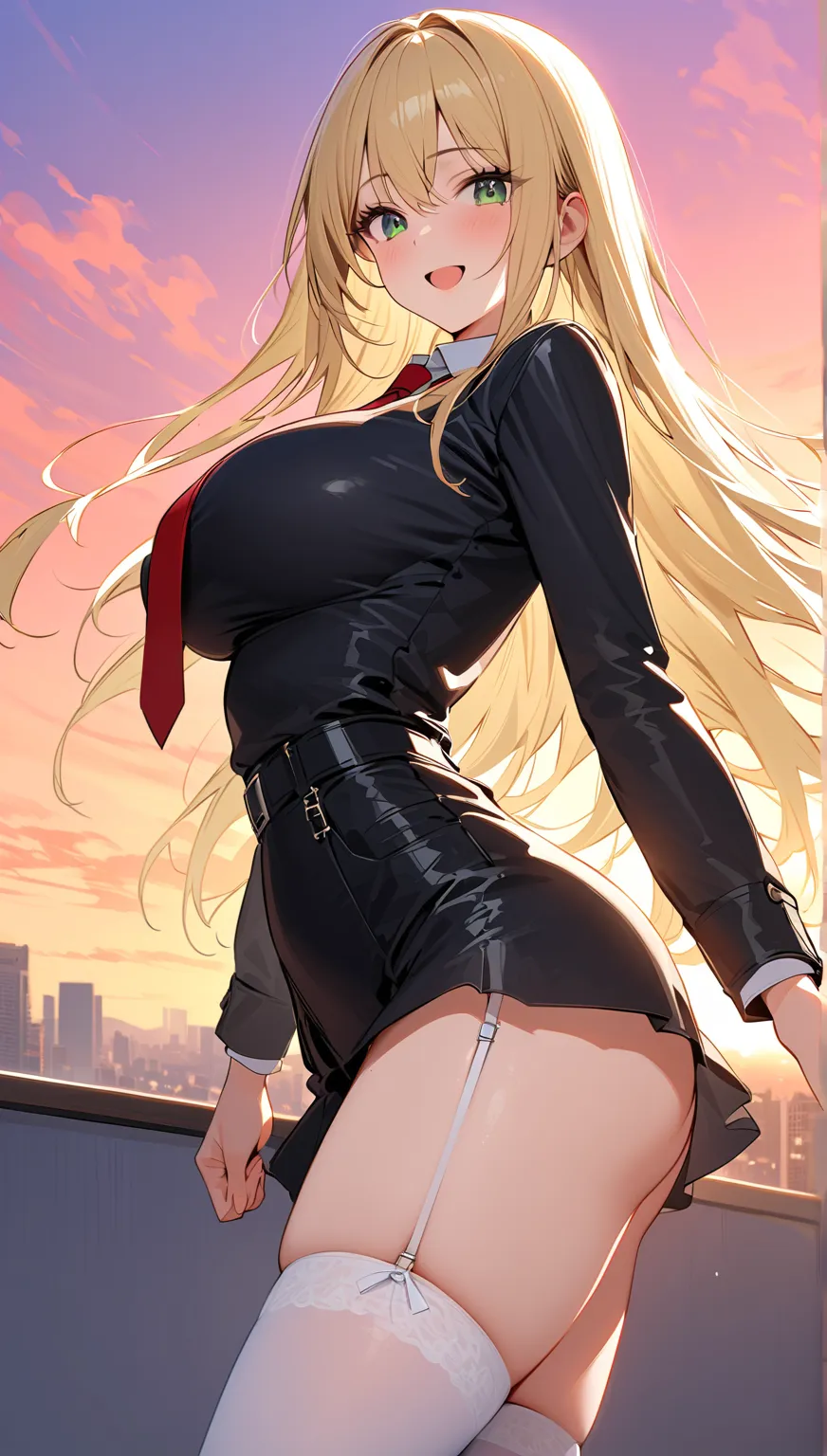 (masterpiece, top quality:1.5), (nsfw:1.2),   handsome face  , reliable leader    , chairman, kind expression, beautiful girl:1.2, alone:1.3, (blonde hair:1.2), (long hair:1.2),      straight hair     , ( :1.2),  long hair, Big Breasts, thick butt, is tall...