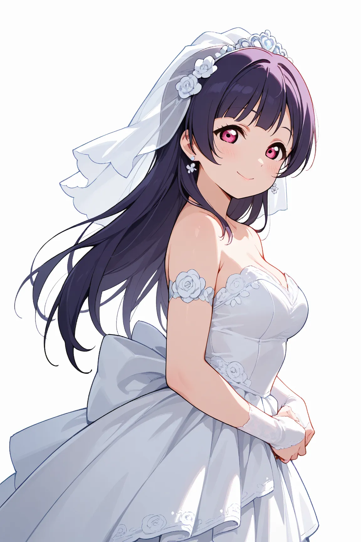 Girl from Love Live, wedding dress posing, sfw version, White background