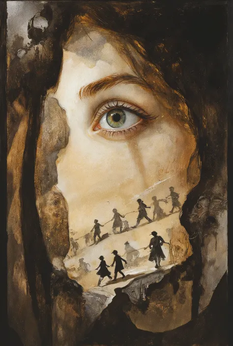 Create a beautifully detailed sketch capturing a fantastical world infused with nostalgia and shadowy intrigue. The style features clean, confident outlines with soft watercolor washes, balancing warmth and accessibility with intricate detail. The palette ...