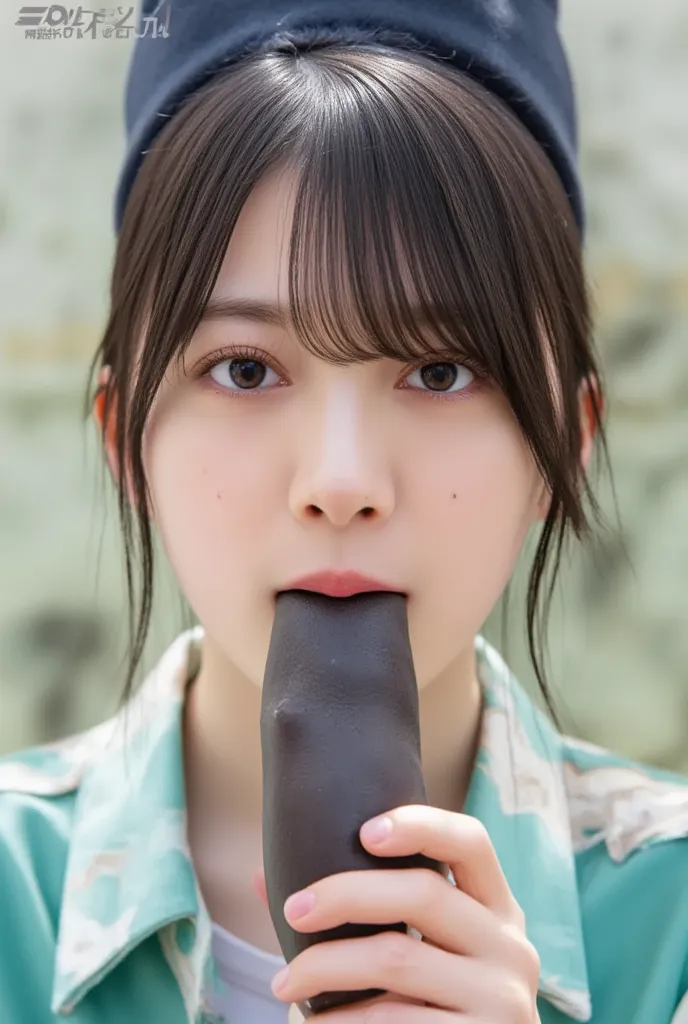 A woman is eating a penis       ,  It stretches below the nose 、Front  、completely naked、completely naked、       white skin、      にした white skinのボブ,       beautiful eyes, bungs,       black hair long hair 、    photorealistic,         Bulma's High Definitio...