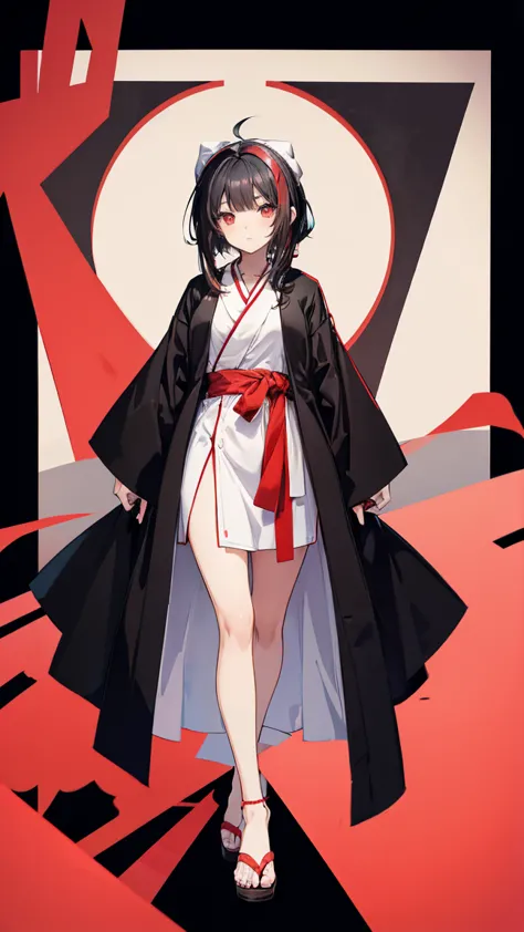  Anime style illustration: sister in a bathrobe, 18 years old, anime character, official character image, full body, female anime girl sister 18 years old, (black hair: 1.5), (suntanned: 0.5), Big red eyes,Posing, looking at the camera, high quality,High d...