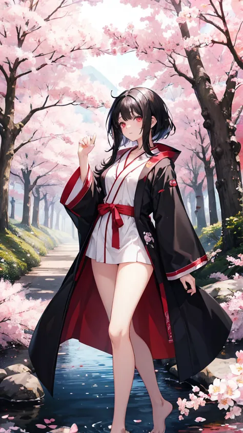  Anime style illustration: sister in a bathrobe, 18 years old, anime character, official character image, full body, female anime girl sister 18 years old, (black hair: 1.5), (suntanned: 0.5), Big red eyes,Posing,Dancing with his ass, looking at the camera...