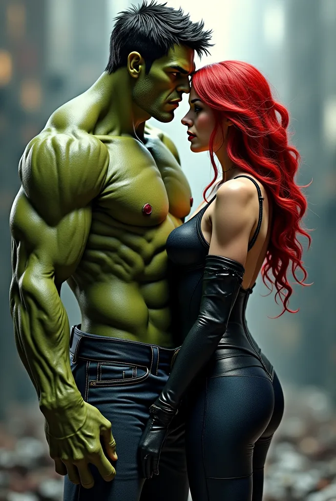 Create black widow and hulk with sex, both are naked