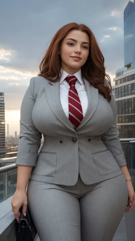 100 km tall giga giantic, curvy bbw women with a beautiful smile, bigger than a giant city, curvaceous figure, massive beast, and very long bright vivid red hair, hair length reaching knees, with a curvaceous hourglass figure and massive natural breasts. w...