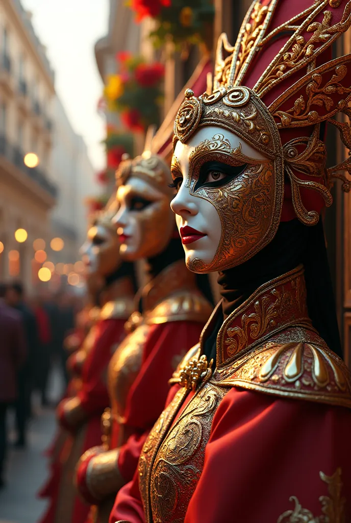 THEATER FESTIVAL WITH MASKS AND SPARKLES OF COLORS AND GOLD WITH IMAGES OF THEATER