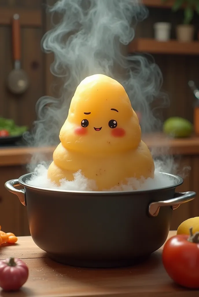 Potato man who is cooked in a pot 