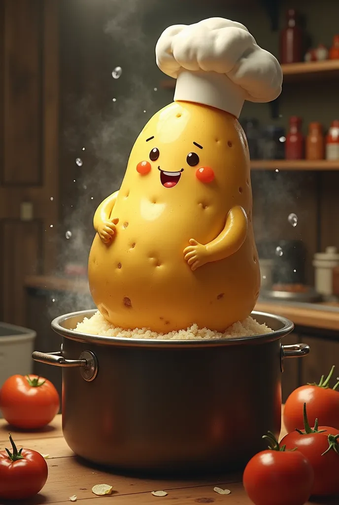 Potato man who is cooked in a pot 