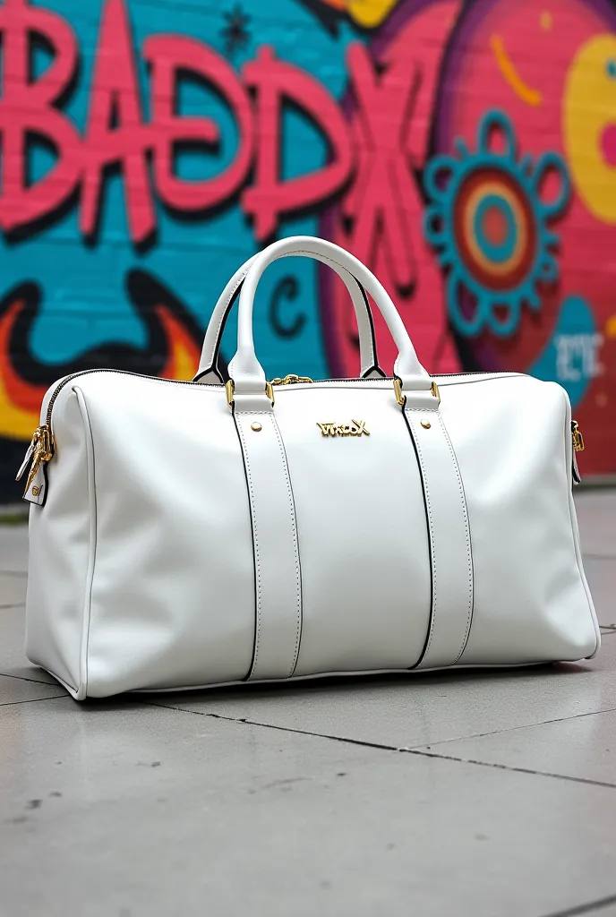 It generates a leather Duffel, a solid rigid material 
completely wrinkle-free white with the name WhiteX colorful graffiti