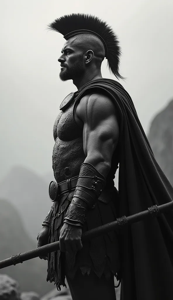 Spartan warrior from side, black-gray