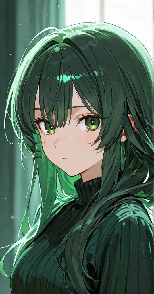 Dark Green Long Hair Green-Eyed Miss