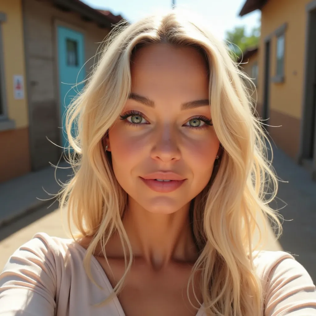 Blonde woman taking a selfie at the gym.