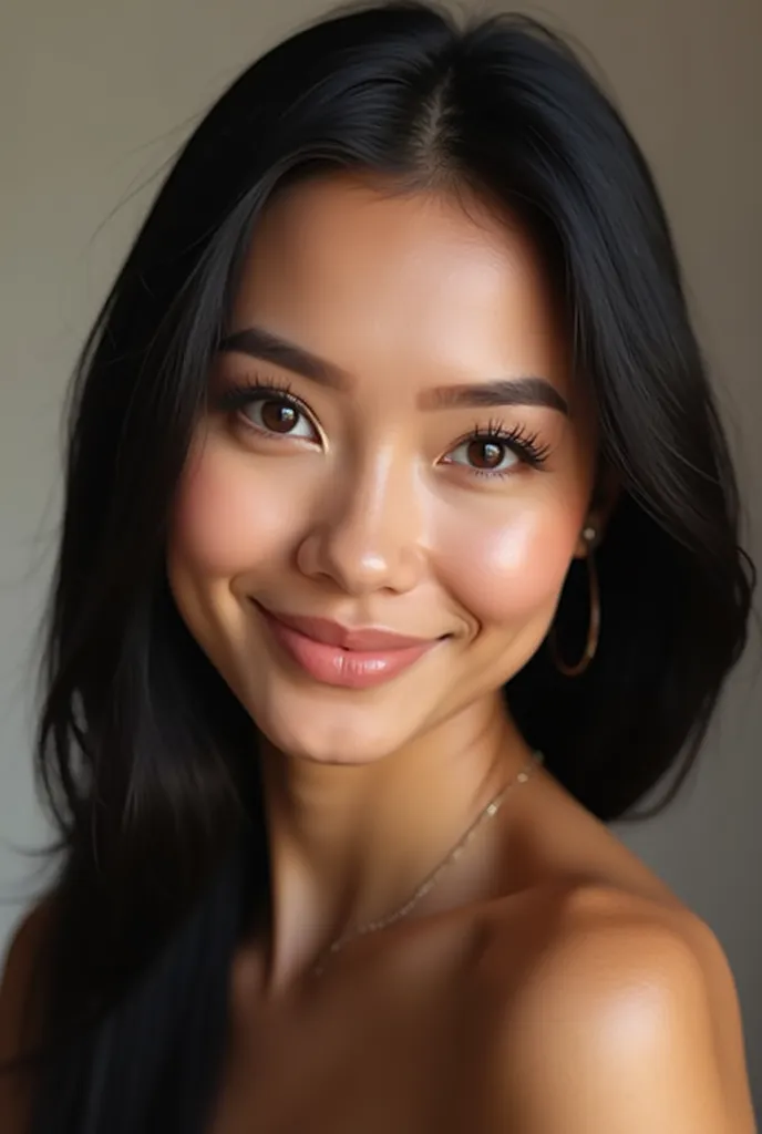 A Latin influencer with white skin, straight black hair, and brown eyes. She is posing naturally in a portrait style, with a light smile and a friendly expression. The makeup is subtle, enhancing your natural traits, and she doesn't use exaggeration. The s...