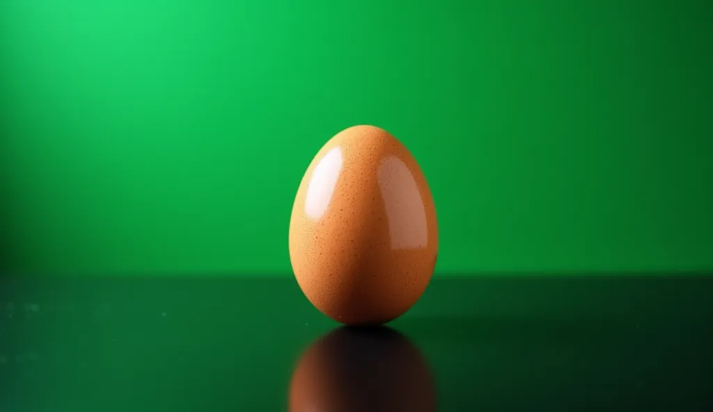 Close up, Pro photo studio, egg, on a black table, green background, facing camera. Hyper-realistic, dtailed