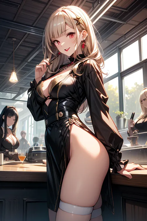 (small breasts:1.3), (perky chest:1.3), (pointed chest:1.2), (lolita fashion magazine cover:1.3),(from side:0.9),masterpiece, 1girl, Amazing Cleavage:1.2, thin waist, big ass, Raised sexy, small breast: 1.3, posed cleavage:1.2、(from below:1.2, best quality...