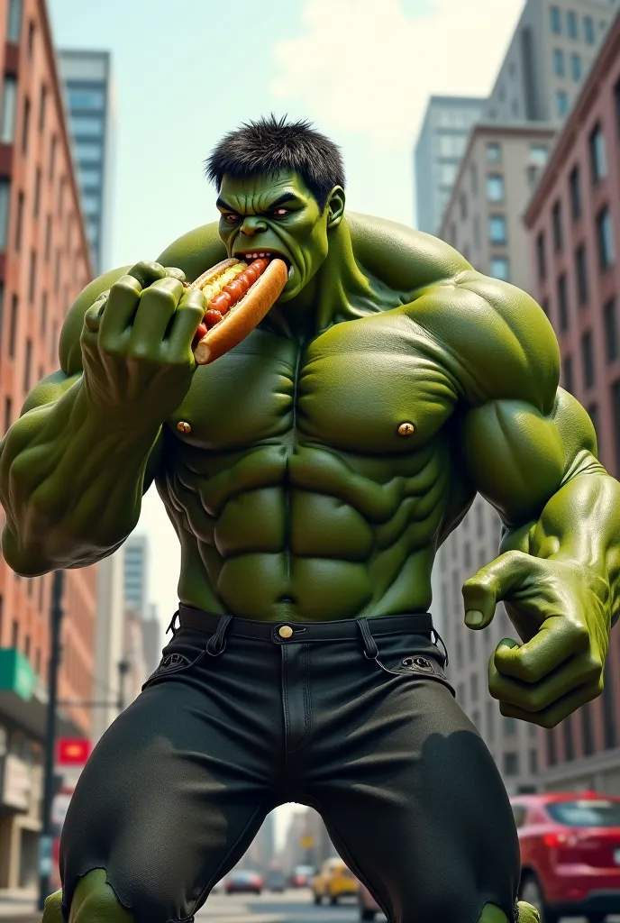 Hulk eating hot dog
