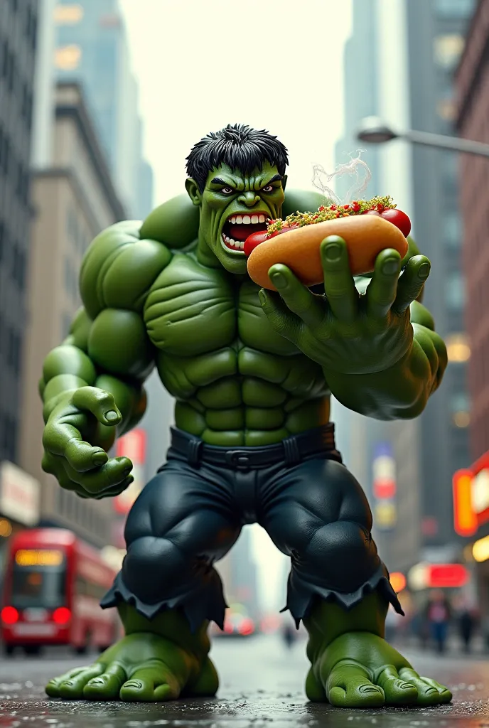 Hulk eating hot dog