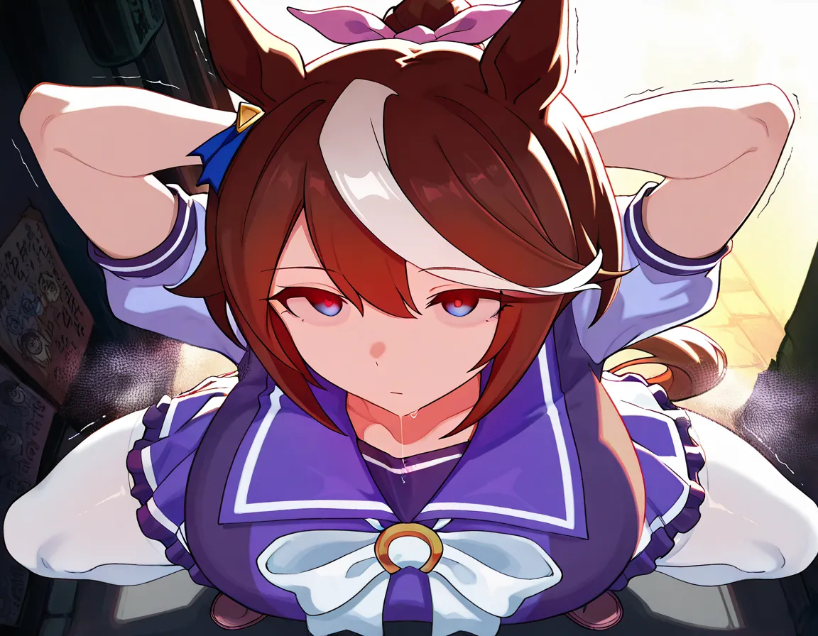 lot drooling,((red pupils:1.3,dot pupils:1.3)),empty eyes, upper_body, fog, detailed and intricate, masterpiece, tokai_teio(umamusume), tracen_school_uniform,girl_focus,solo_focus, huge_breasts,dark,back_alley,@_@, looking_at_viewer, empty eyes, expression...