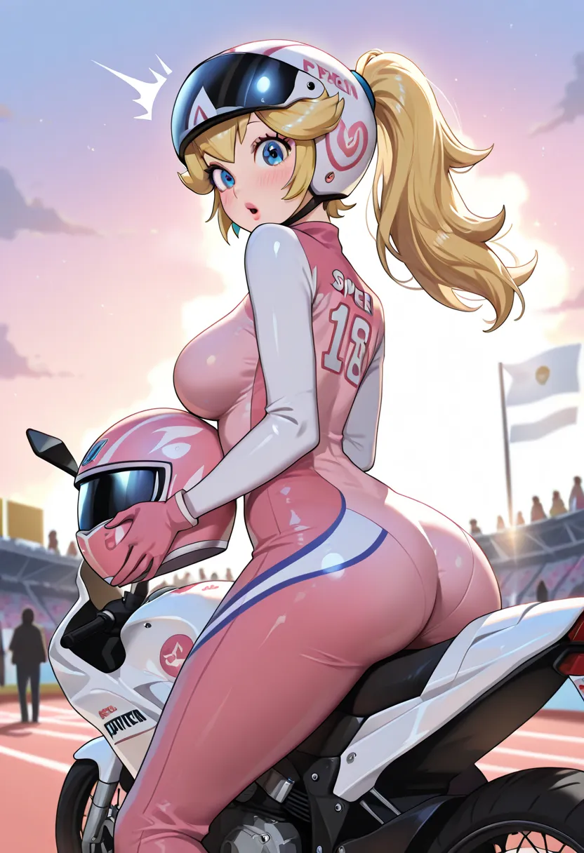 ((masterpiece)), ((best quality)), (ultra-detailed), ((extremely detailed)), (high resolution), 4k, (8k), best quality, (dynamic lighting), (super detailed, source_anime), sharp focus, more detail XL, Hyper-detailed, (1girl, solo:1.2), race track, daylight...