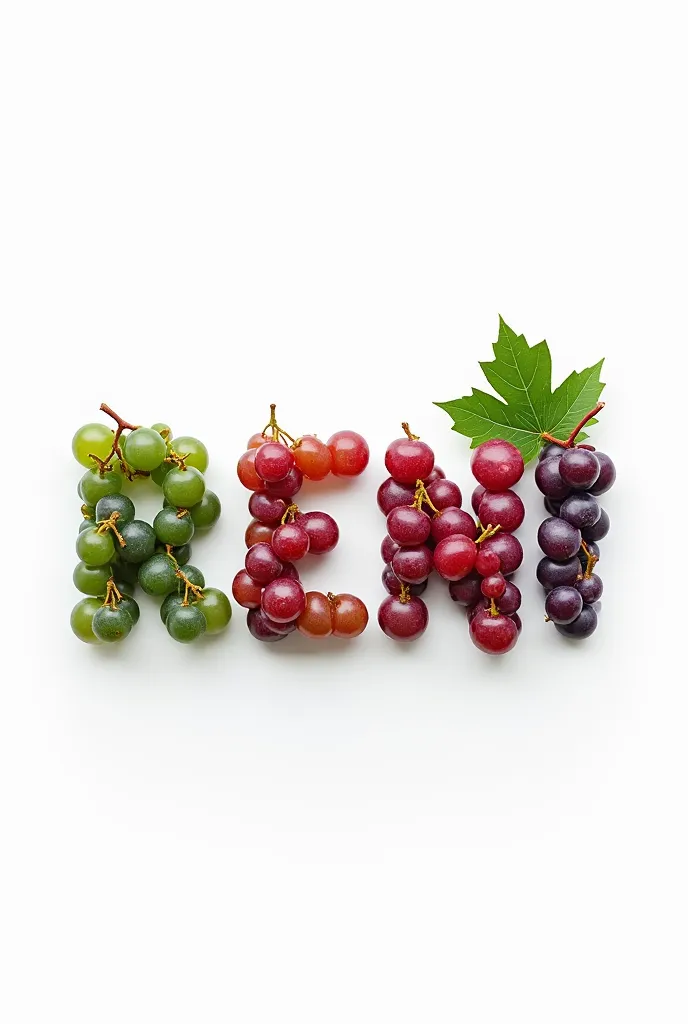 the background is completely white, RENI letters are made from bunches of grapes (all letters are separate from each other),  very beautiful , tape measure has high detail, Practical, фото Practical, animation styling