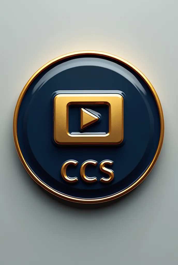 provide me a simple badge or pin circle for our multimedia department

badge includes:

play button icon
ccs text below the button
gold and navy blue color

