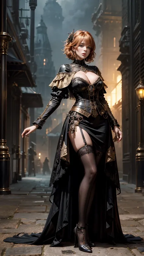 Mylene FARMER, black stockings, woman wearing dress , baroque dress, wearing a detailed spaceship dress, elegant gothic princess, victorian gothic ****ta fashion, , Royal look ,  sexzy full body view top to bottom , standing front view , dark smoke fog bac...