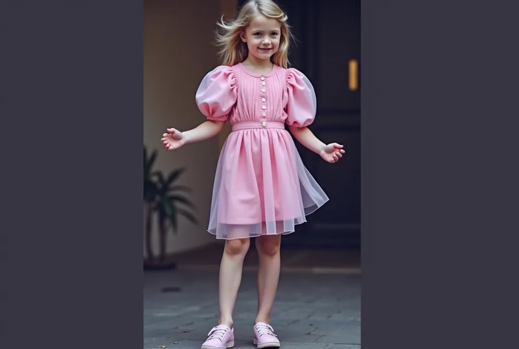 A girl and a boy are both wearing a pink dress. You take a ralistic photo.