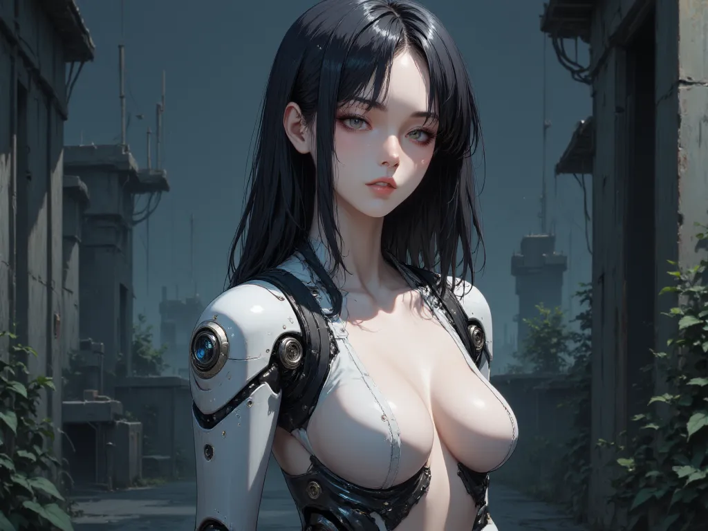 Beautiful cyborg girl, actually a ruthless killer, innocent face, indifferent gaze, flawless physique, high quality