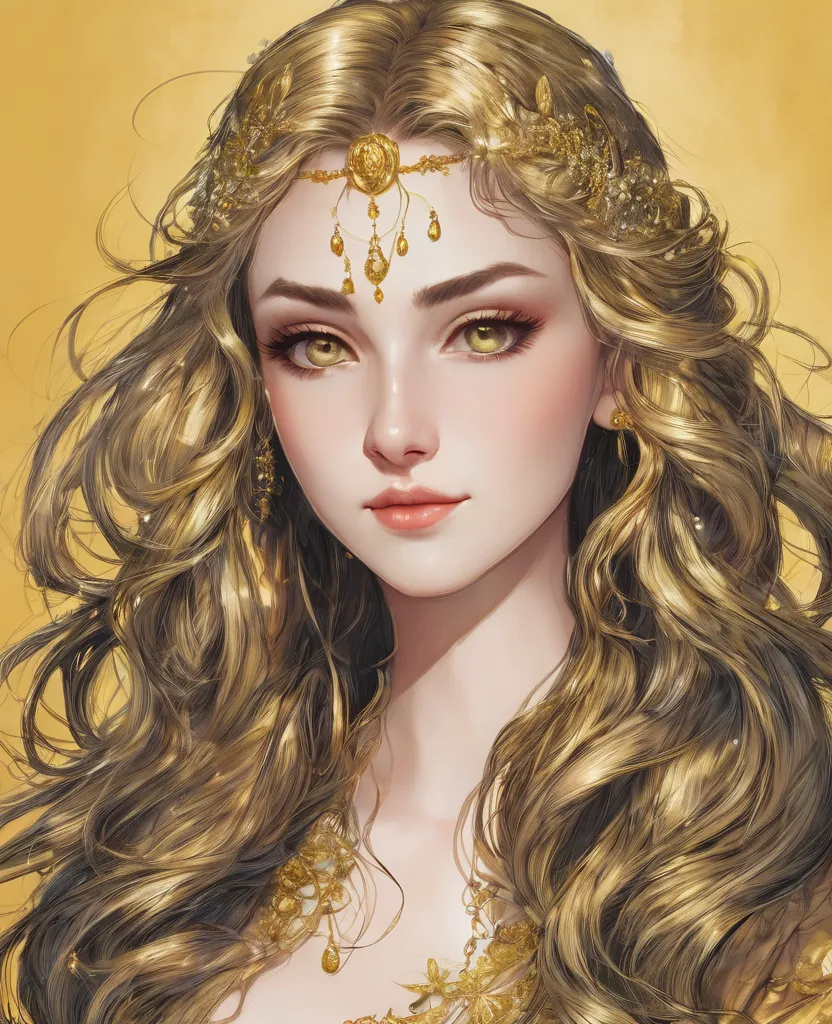 My appearance is long golden hair that curls at the ends, bangs on my forehead at eyebrow level, also slightly curly. Pale and soft skin, besides being very smooth, I have a mole below my right eye. Eyes with very yellow orbs, looking like sculpted gold. 1...