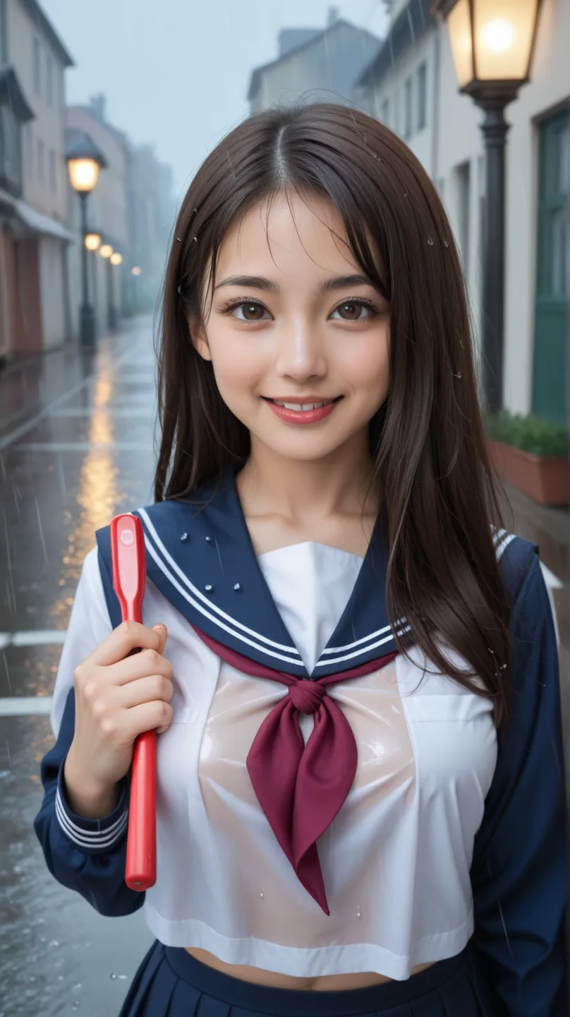 A petite Russian student with a short torso stands alone in the rain. Her entire body and sailor school uniform are glistening from the moisture. She looks no older than .
You can see her pinkish erect nipples::1 on her underdeveloped breasts through the d...