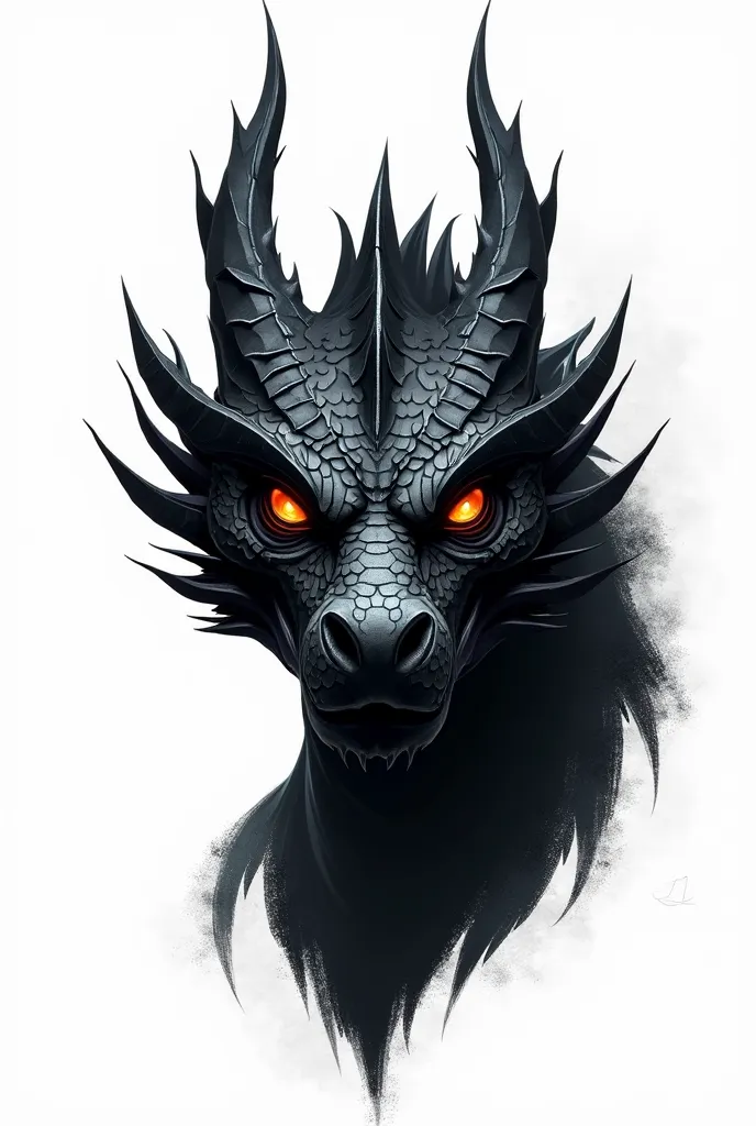 Create a dragon looking straight ahead where it has an impressive look, that the background is white and the dragon's line is black..


The dragon's face is striking and has a black line