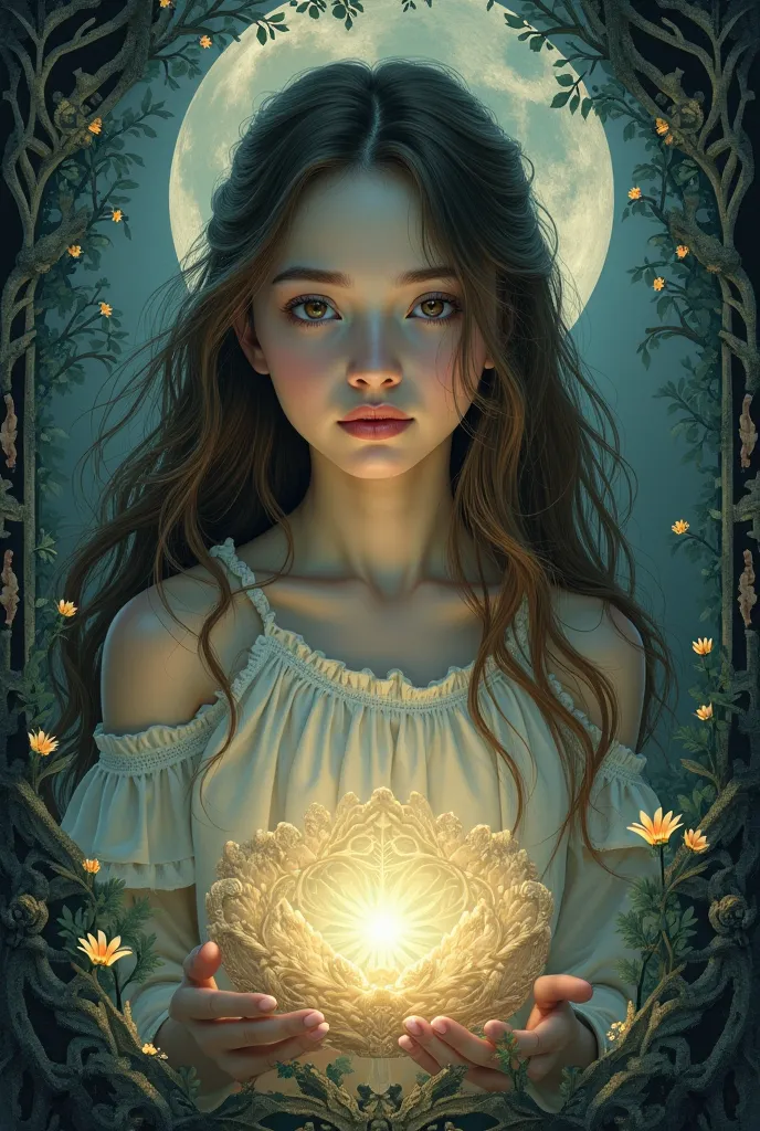 Real Illustration 
Many years ago, there was a kind and beautiful girl. One day, a witch cast a curse and turned the girl into a portrait pattern on a vase. It is said that every month, on the night of the full moon, the girl comes to life and lives until ...