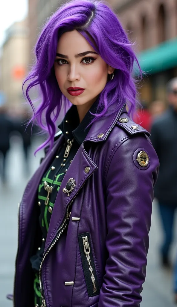 17-18 year olds and have a striking look with a rebellious and alternative vibe. Her hair is generally vibrant purple, ranging between darker tones And lilases, and styled in different ways throughout the movies, from wavy to smooth and frayed.  Your eyes ...